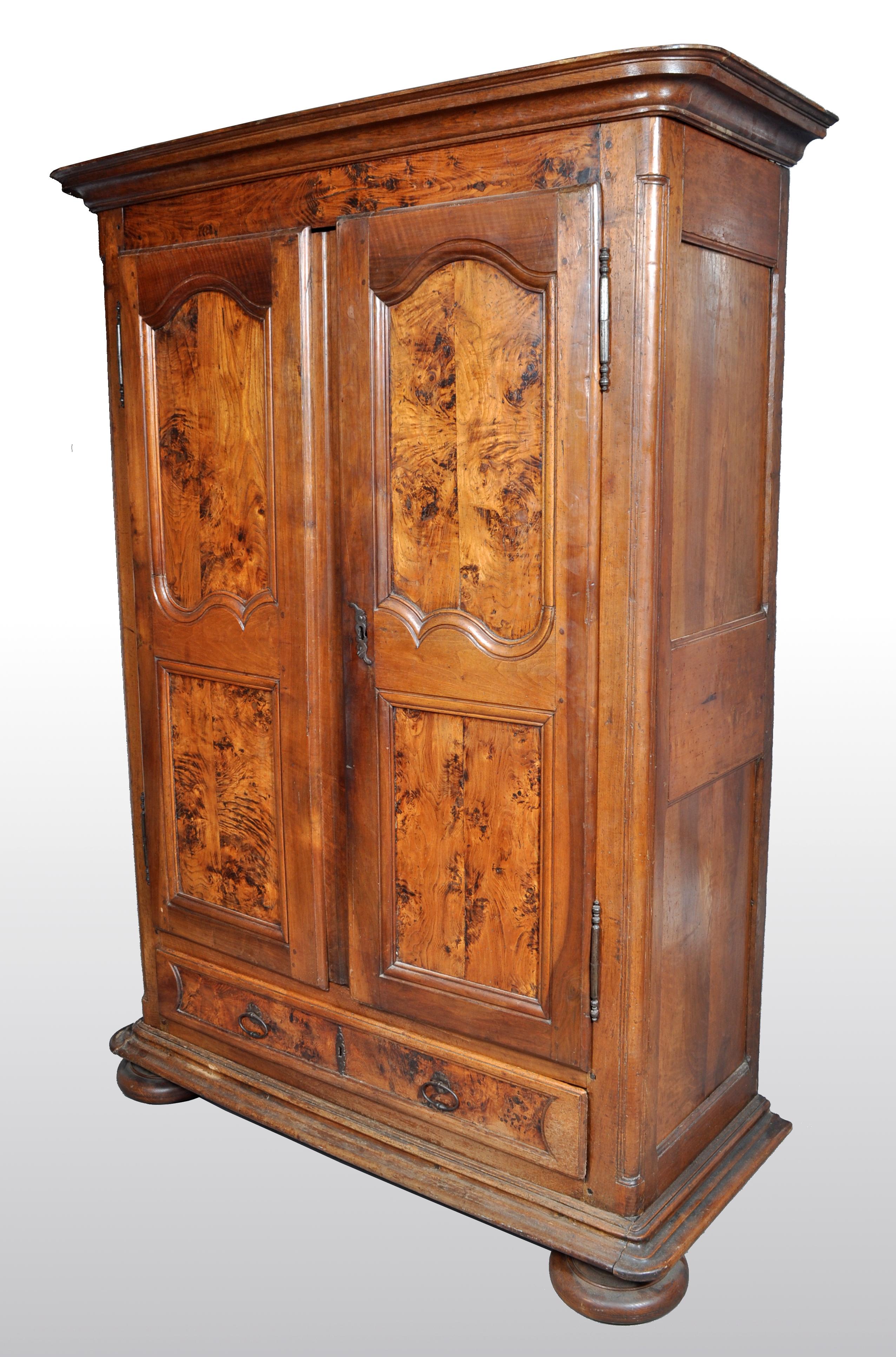 Hand-Carved Antique French Provincial Walnut Wedding Armoire, circa 1750