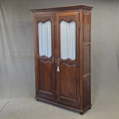 Antique French Provincial Wardrobe with Wire Grills and Interior Blue Curtains