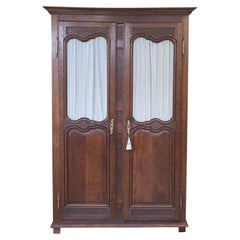 Antique French Provincial Wardrobe with Wire Grills and Interior Blue Curtains