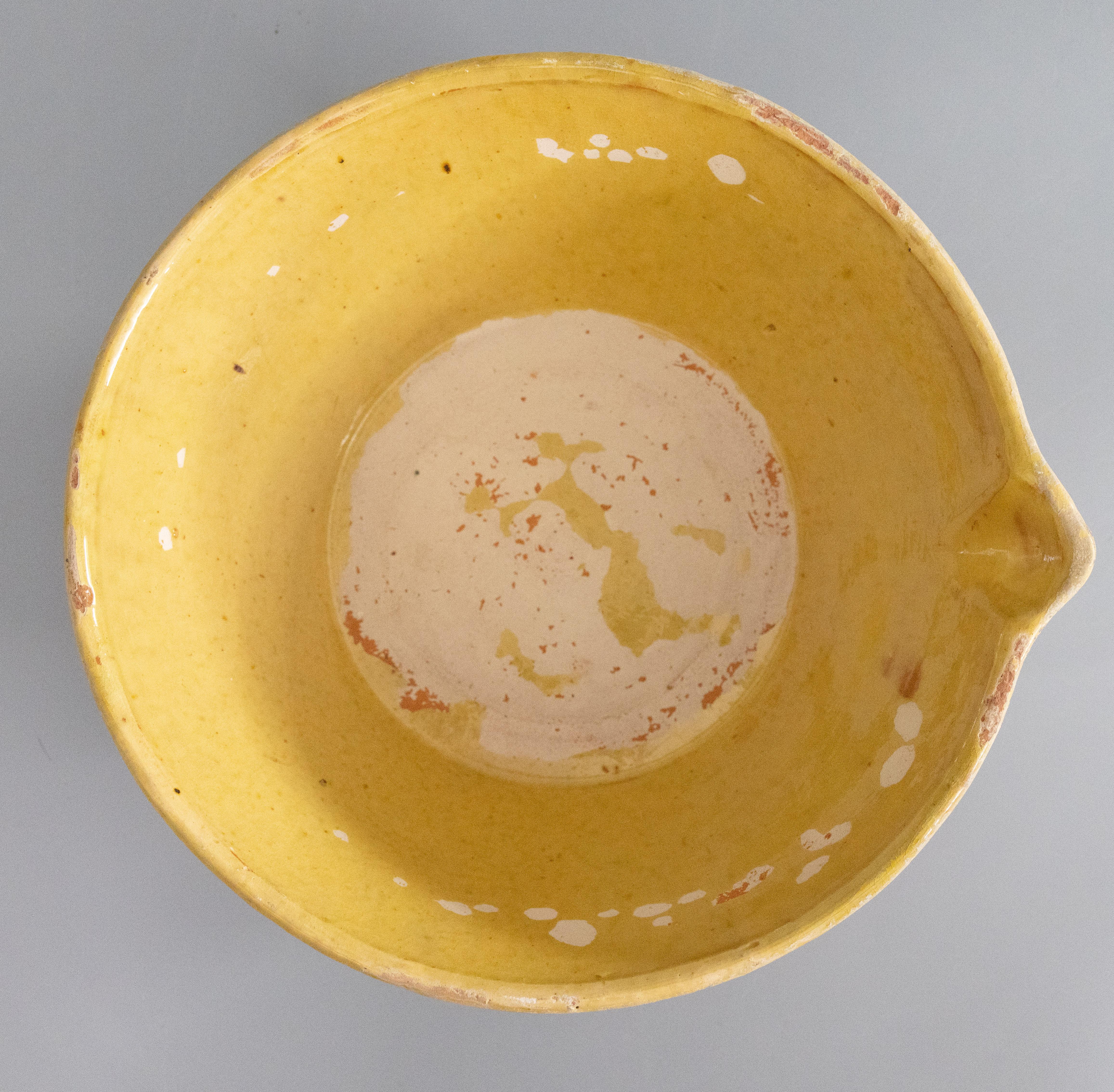 Early 20th Century Antique French Provincial Yellow Glazed Terracotta Tian Dairy Bowl, circa 1900