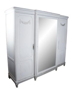 Antique French Provinvial Neoclassical Knockdown Mirroed Armoire Wardrobe 89"
