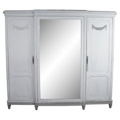 Antique French Provinvial Neoclassical Knockdown Mirroed Armoire Wardrobe 89"