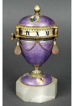 Antique French Purple Guilloche Enamel Rotary Clock