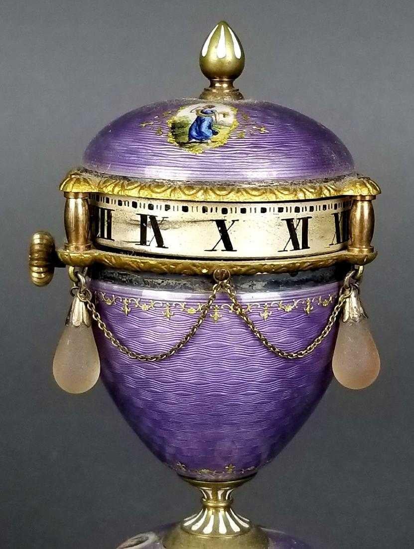 Antique French Purple Guilloche Enamel Rotary Clock In Good Condition In Queens, NY