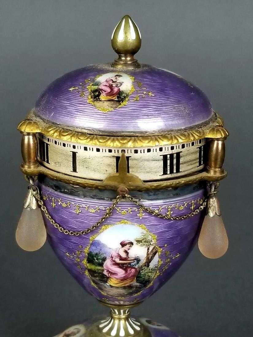 Antique French Purple Guilloche Enamel Rotary Clock 1