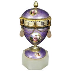 Antique French Purple Guilloche Enamel Rotary Clock