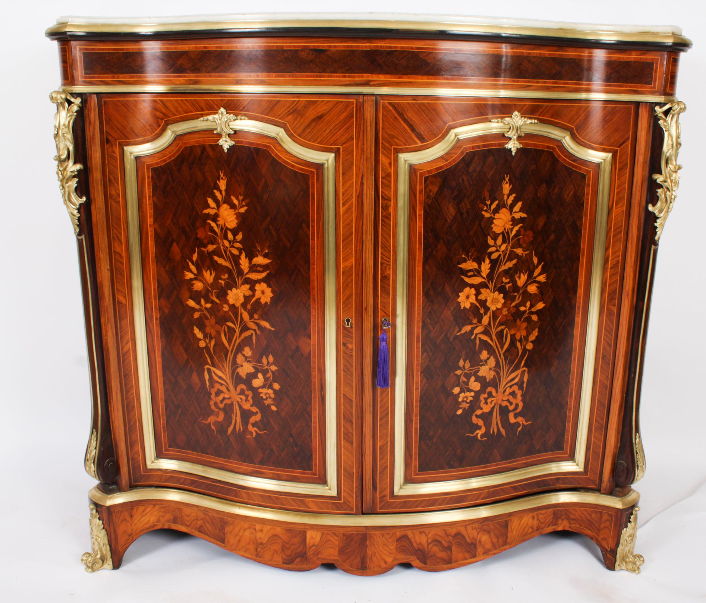 Antique French Purple Heart & Marquetry Side Cabinet 19th C For Sale 2