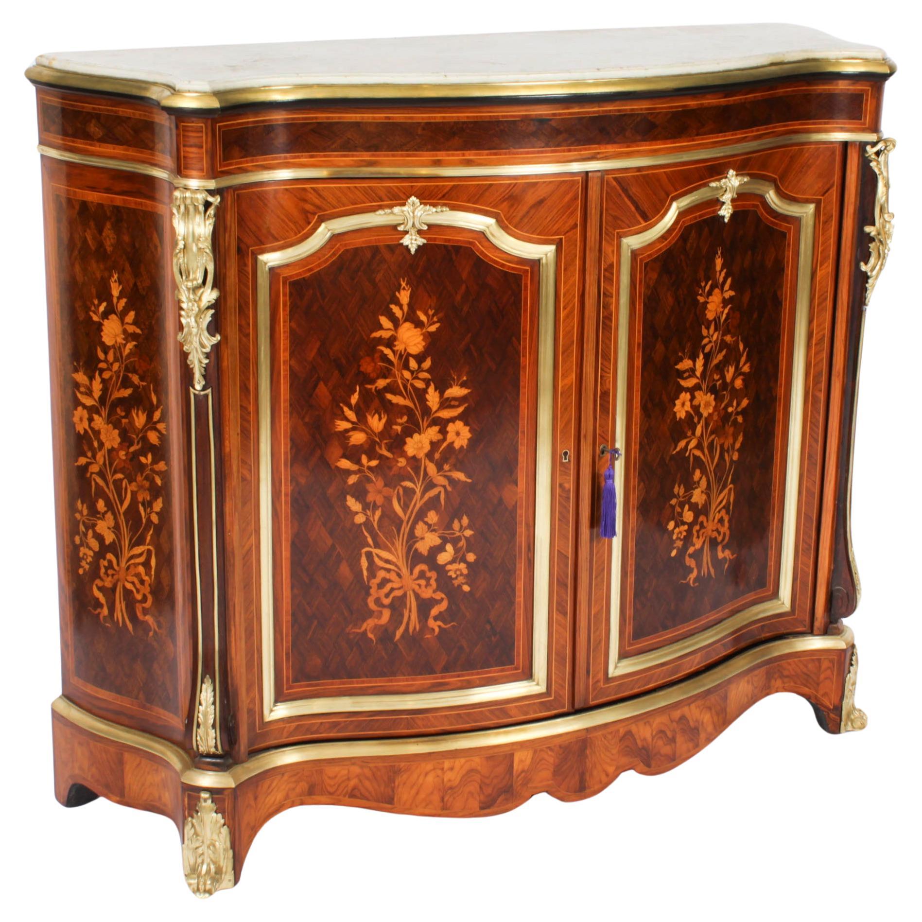 Antique French Purple Heart & Marquetry Side Cabinet 19th C For Sale