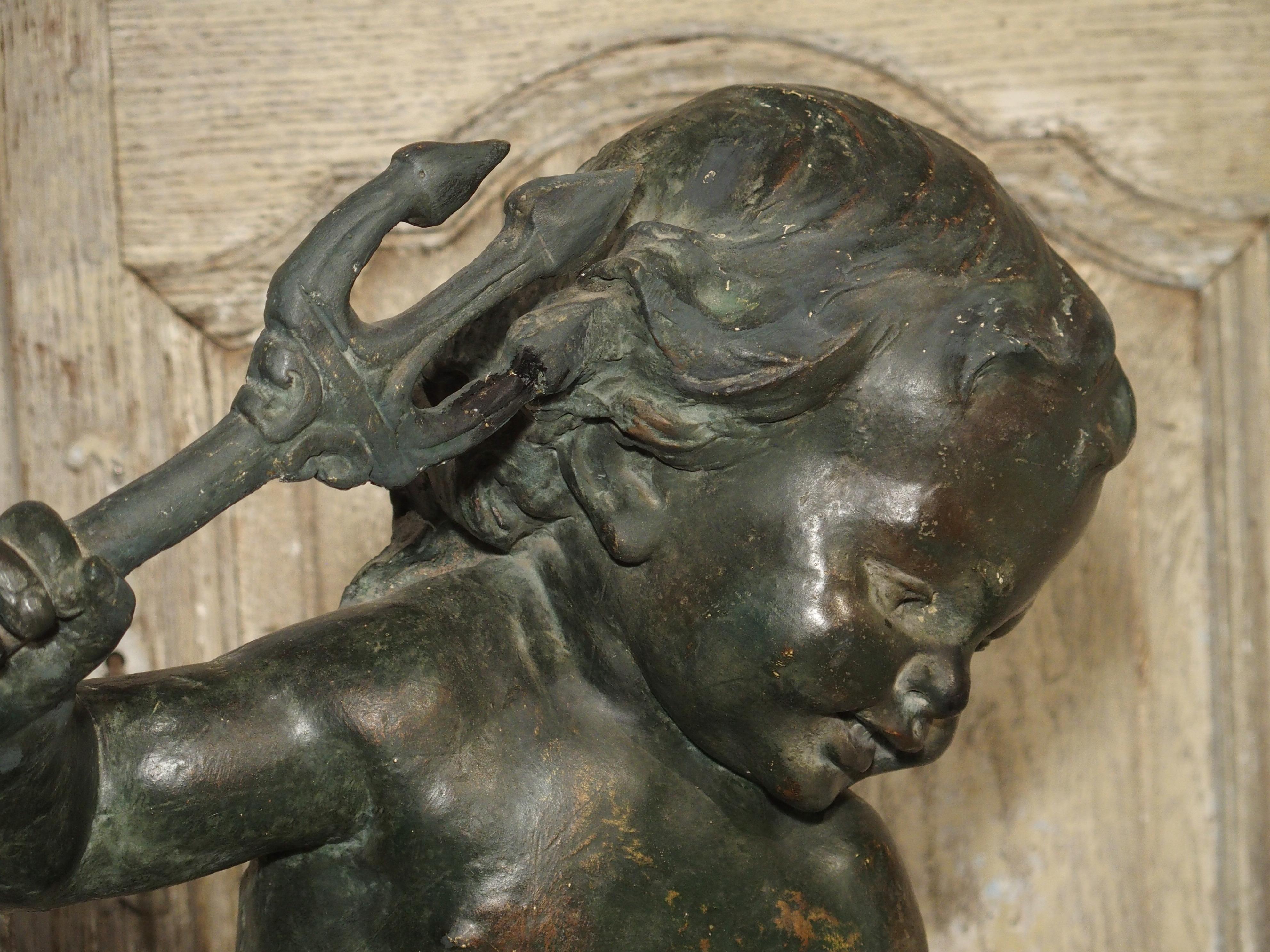 Antique French Putti Triton on Dolphin Sculpture, circa 1890 4