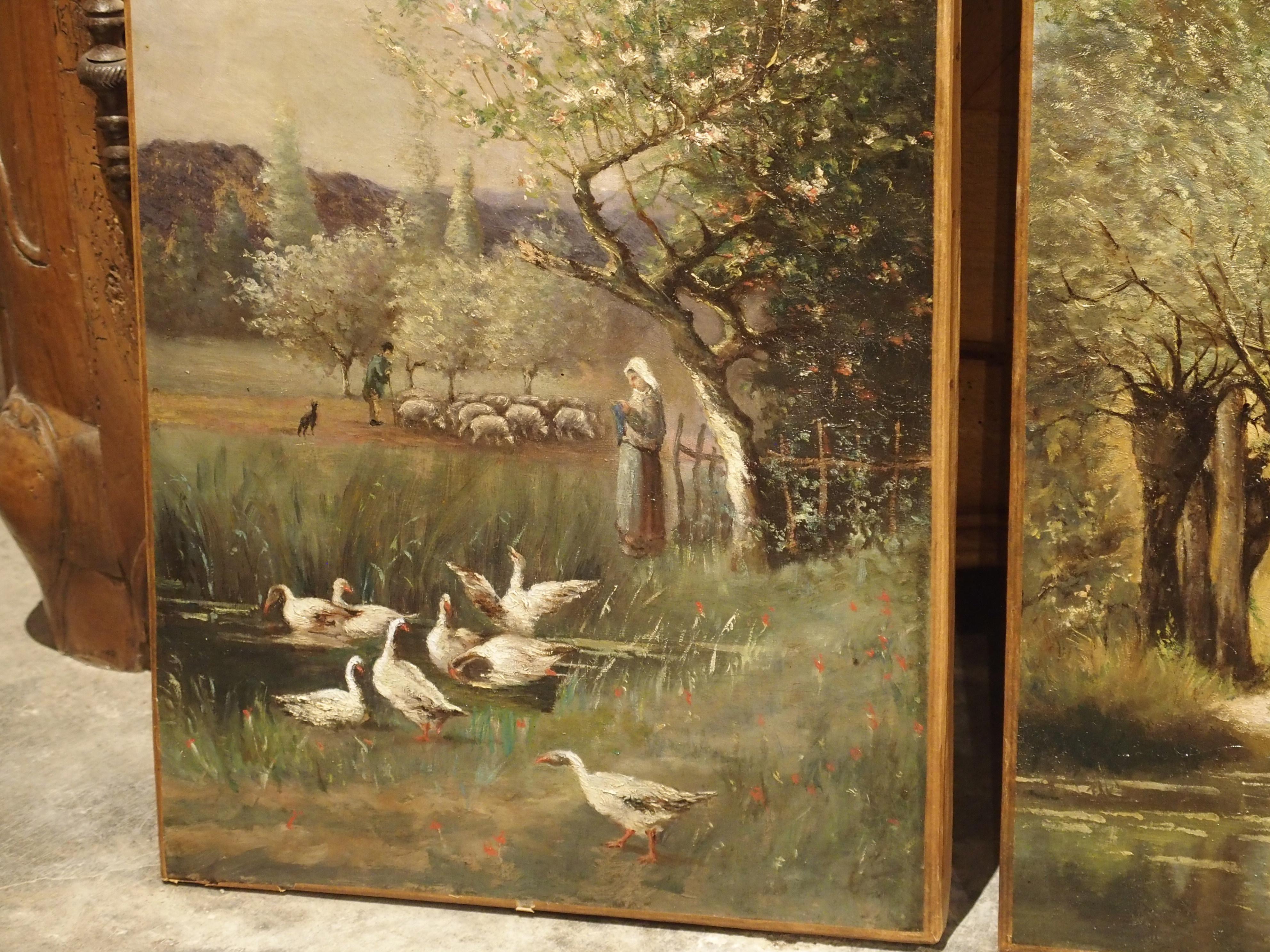 Antique French Quadriptych of the Four Seasons, Oil on Canvas, 19th Century 5