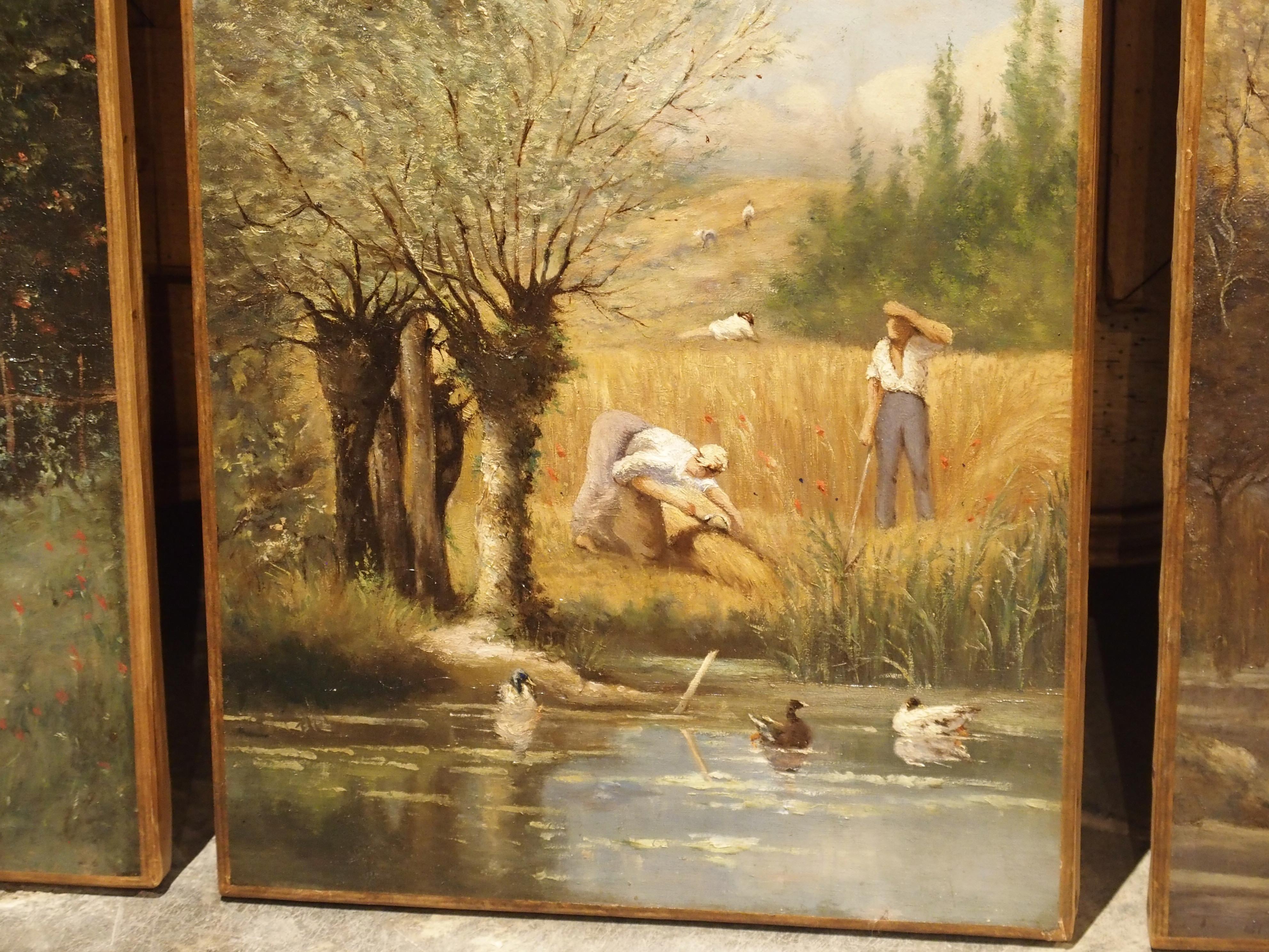 Antique French Quadriptych of the Four Seasons, Oil on Canvas, 19th Century 8