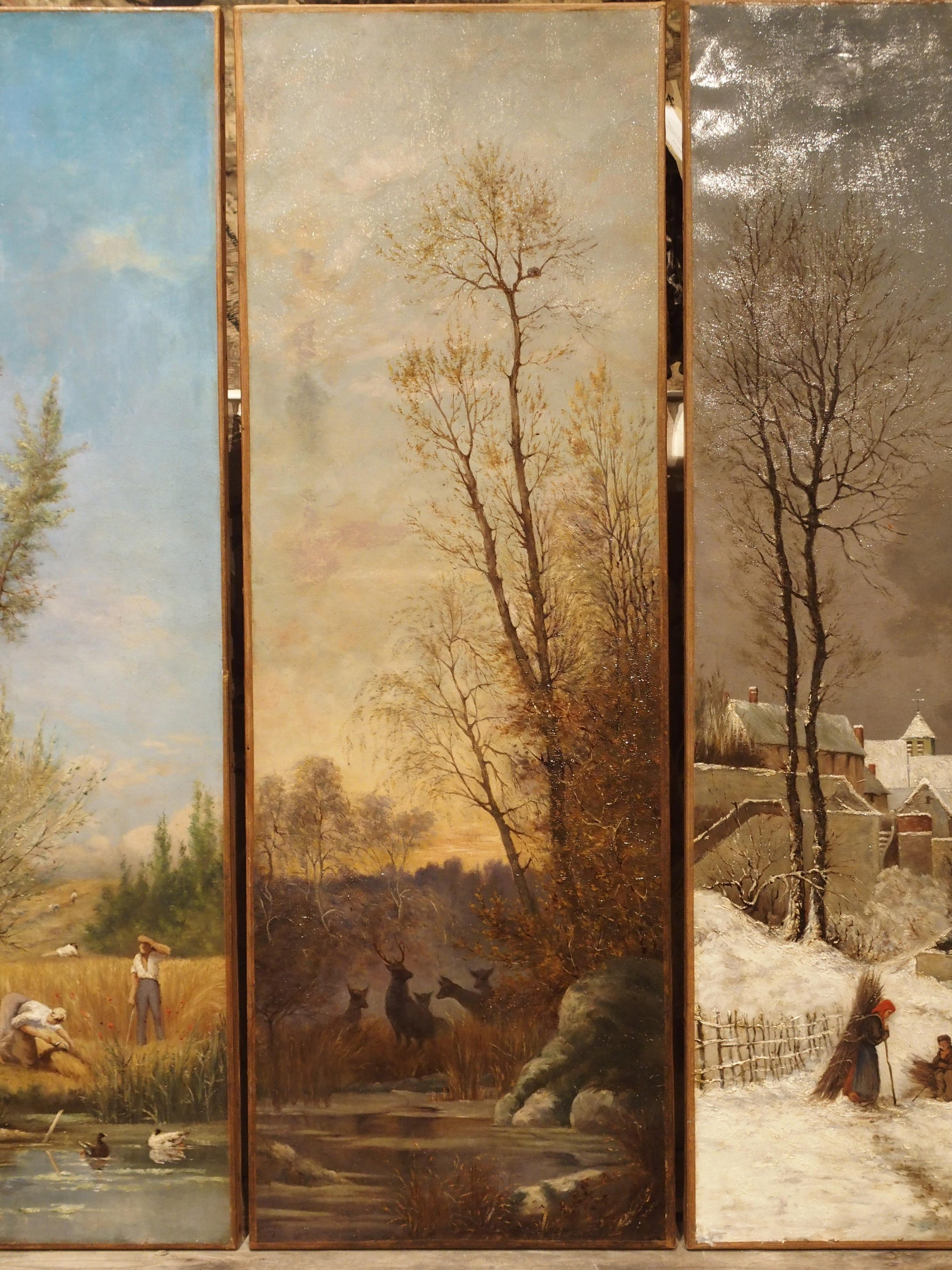 Antique French Quadriptych of the Four Seasons, Oil on Canvas, 19th Century In Good Condition In Dallas, TX