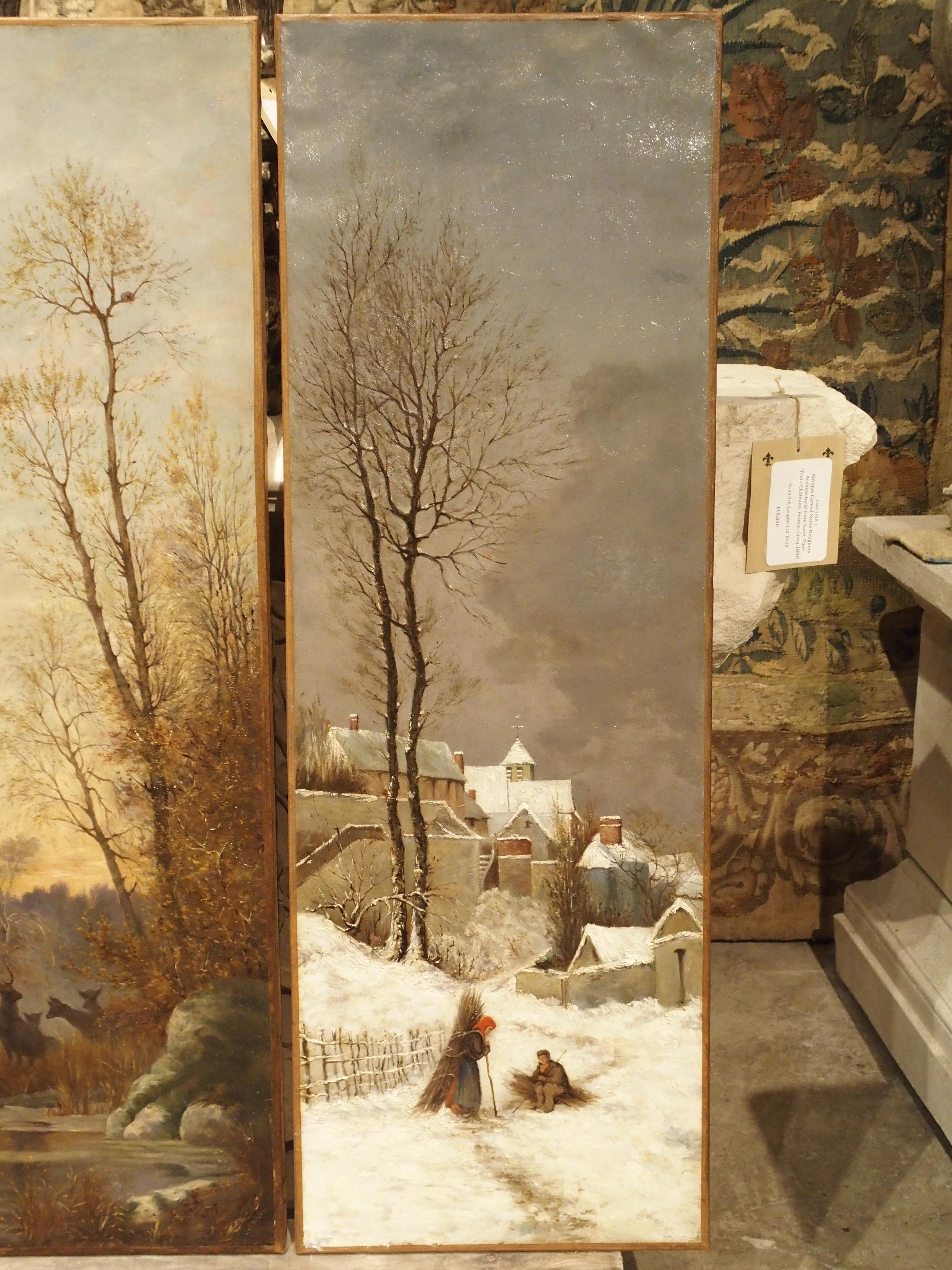 Paint Antique French Quadriptych of the Four Seasons, Oil on Canvas, 19th Century