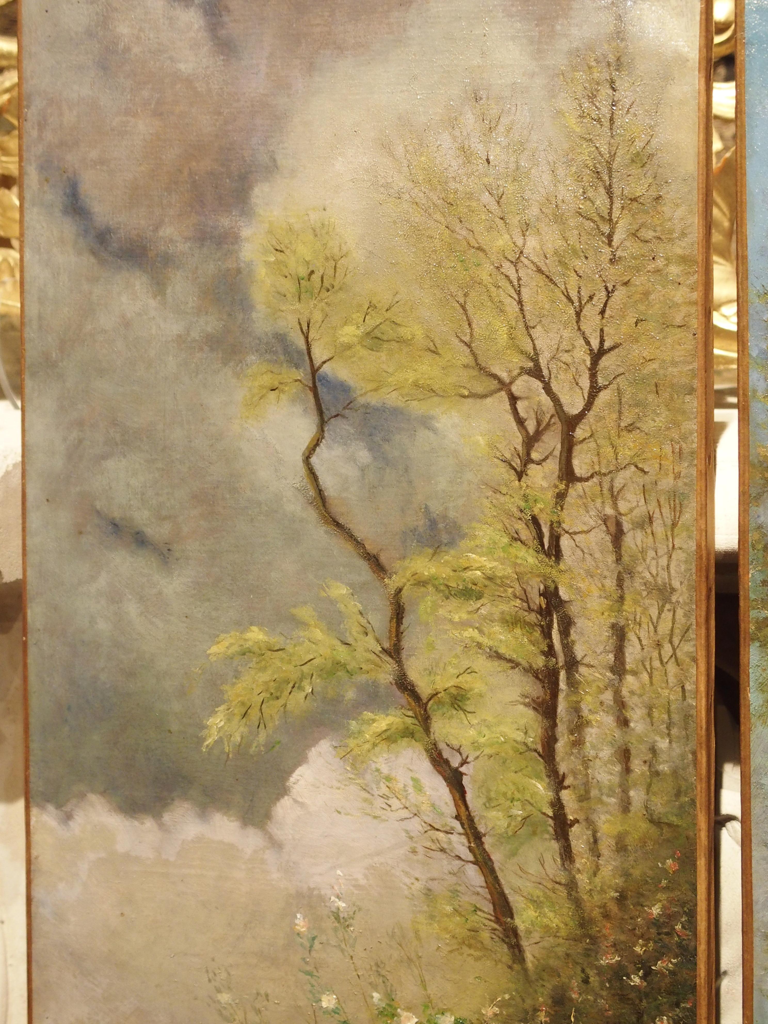 Antique French Quadriptych of the Four Seasons, Oil on Canvas, 19th Century 3