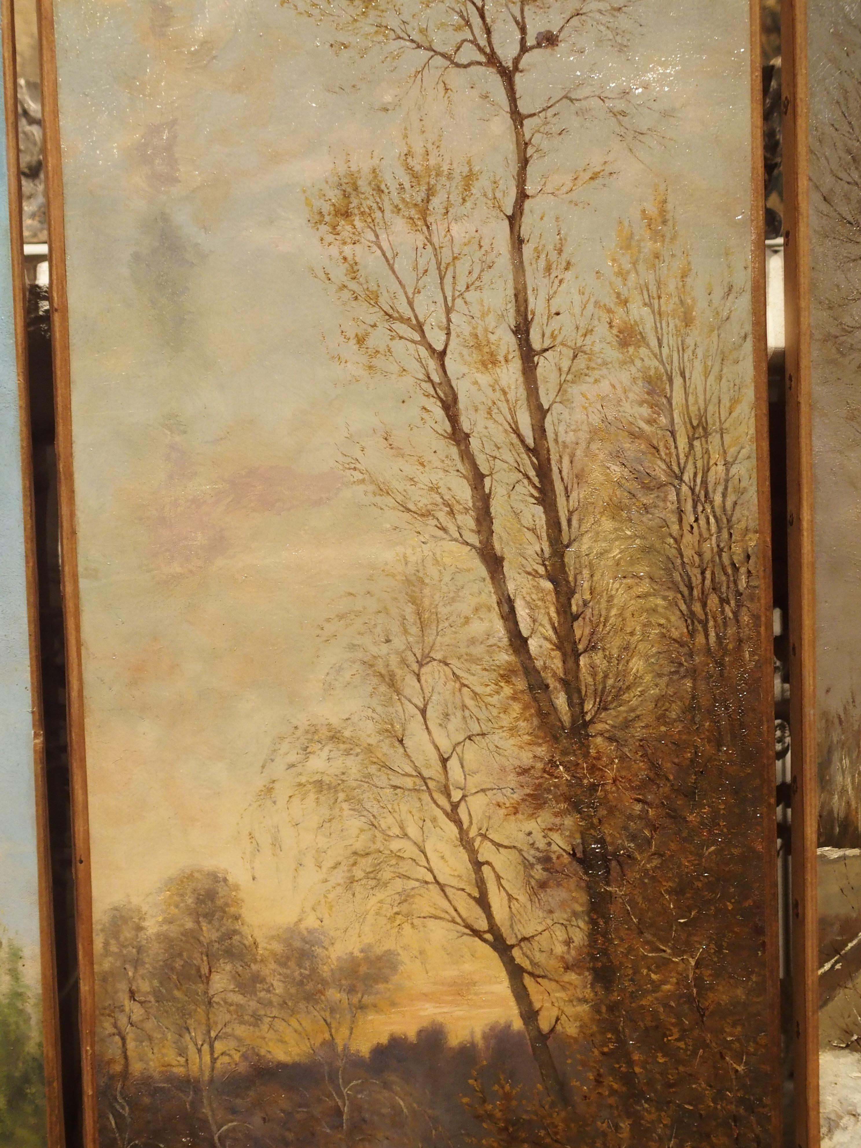 Antique French Quadriptych of the Four Seasons, Oil on Canvas, 19th Century 3