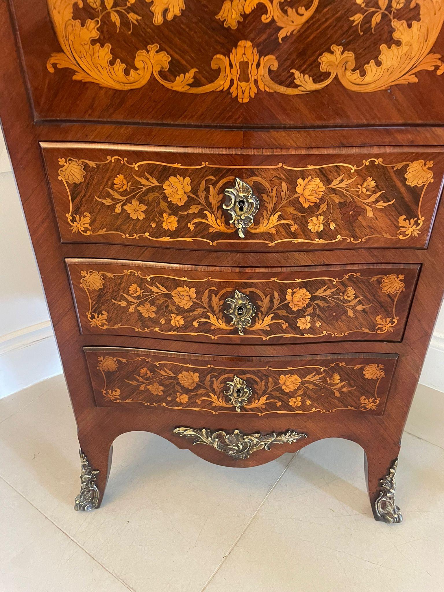 Antique French Quality Kingwood  Inlaid Marble Top Bombe Shaped Secretaire Chest For Sale 6