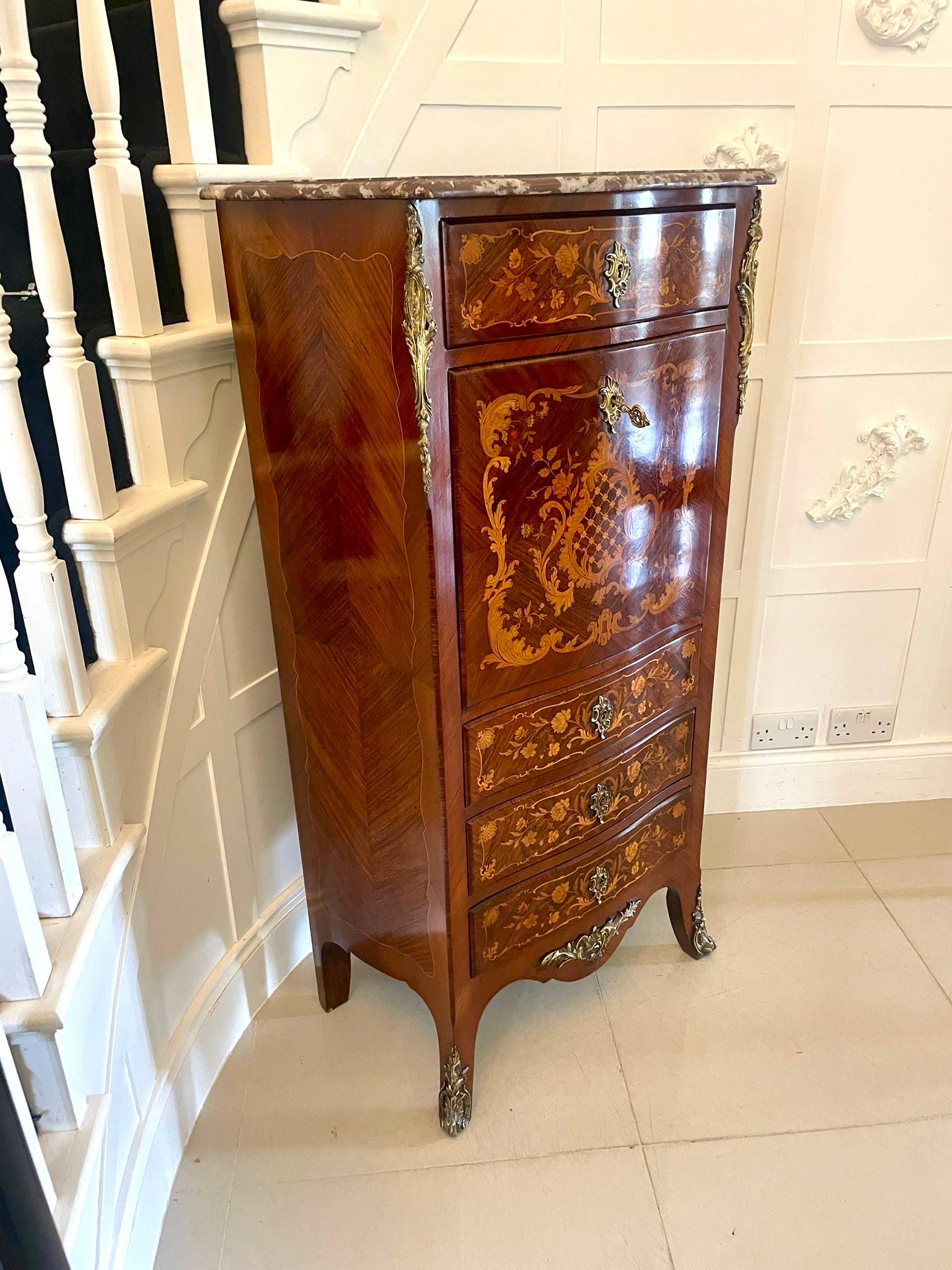 Antique French Quality Kingwood  Inlaid Marble Top Bombe Shaped Secretaire Chest For Sale 10