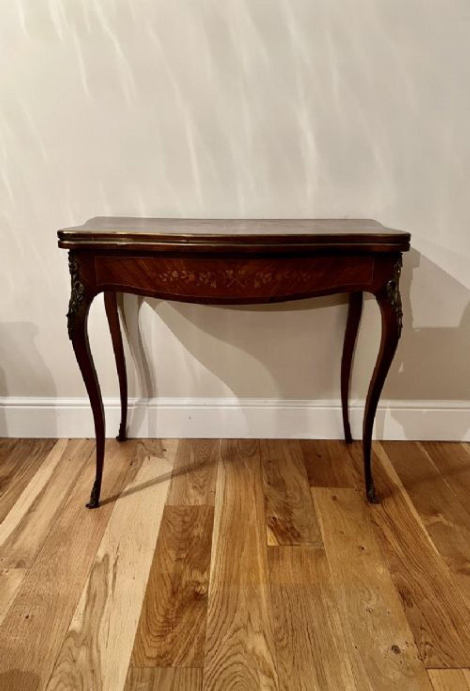 Antique French quality kingwood marquetry inlaid ormolu mounted card table  In Good Condition For Sale In Ipswich, GB