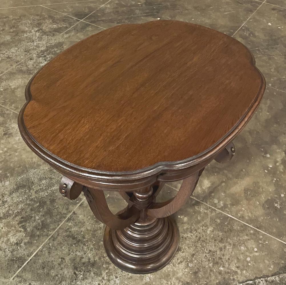 Oak Antique French Quatrefoil Pedestal Table ~ End Table For Sale