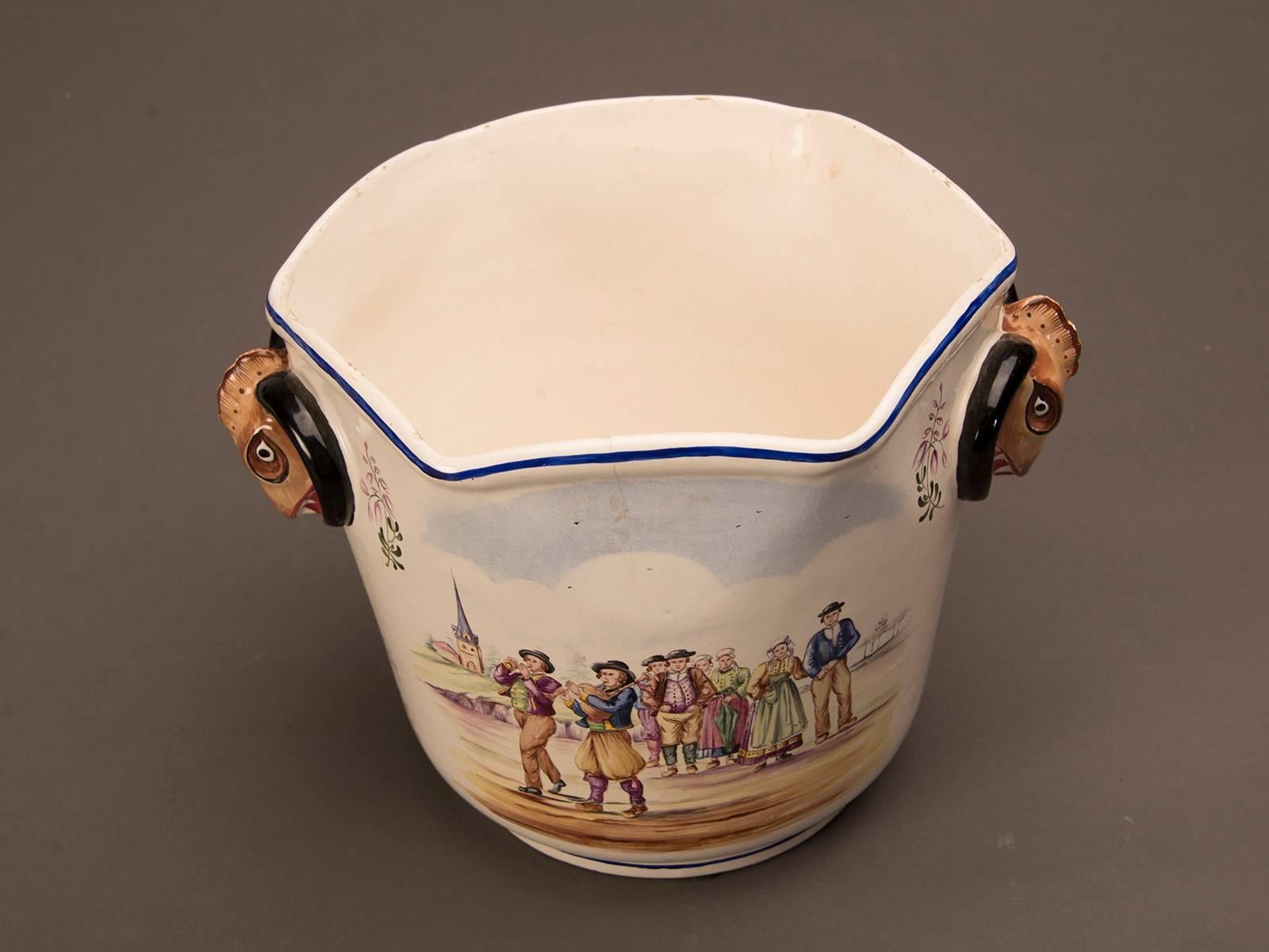 Late 19th Century Antique French Quimper Cachepot Planter, France, circa 1890 For Sale