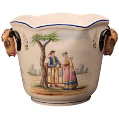 Antique French Quimper Cachepot Planter, France, circa 1890