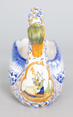 Antique French Quimper Faience Swan Jardiniere Cachepot