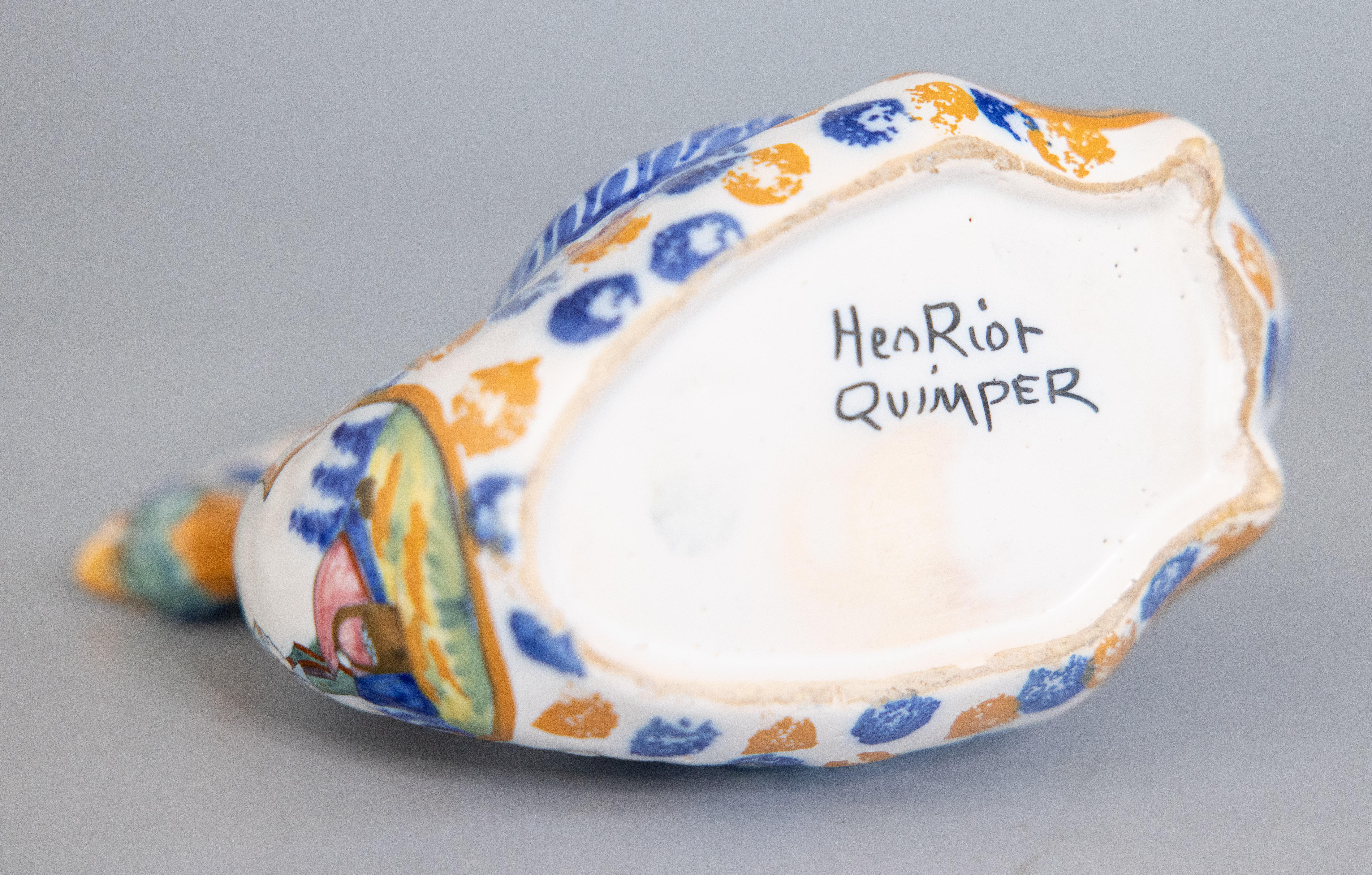 Antique French Quimper Faience Swan Jardiniere Cachepot Fayenza en venta