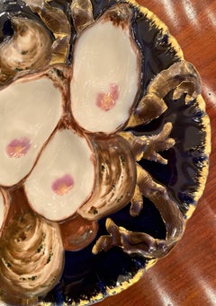 Antique French Rare Cobalt Oyster Plate Signed Haviland Limoges, circa 1890