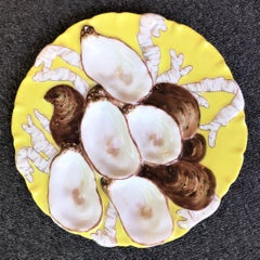 Antique French Rare Yellow Color Haviland Limoges Oyster Plate, circa 1890s