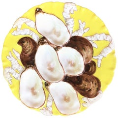 Ancienne assiette à huîtres française rare Haviland de Limoges de couleur jaune, vers les années 1890
