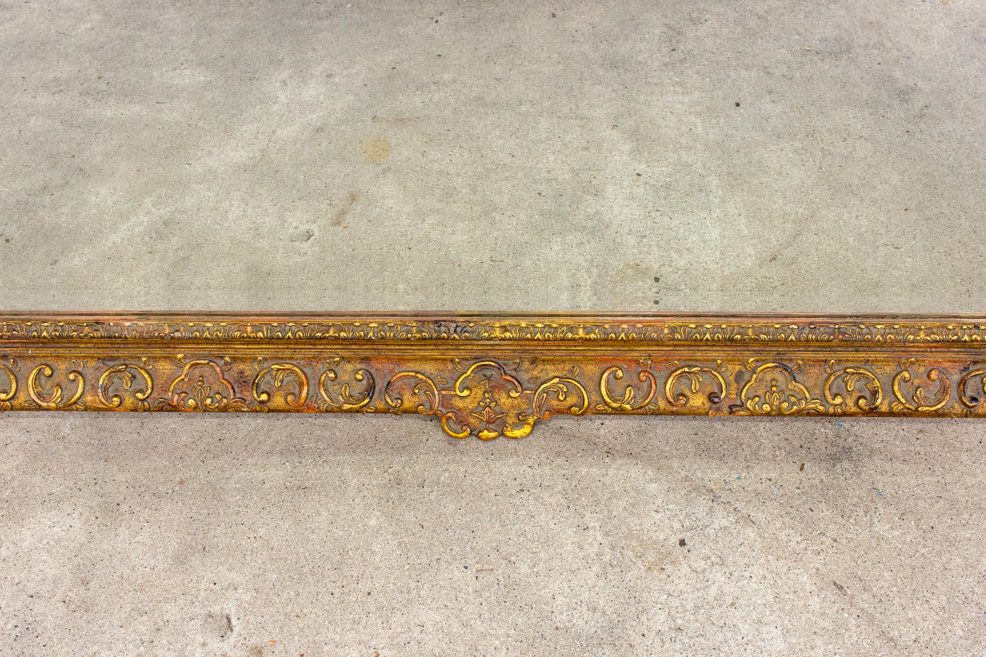 Antique French Rectangular Floral & Gilt Frame Mirror with Beveled Glass Detail 4