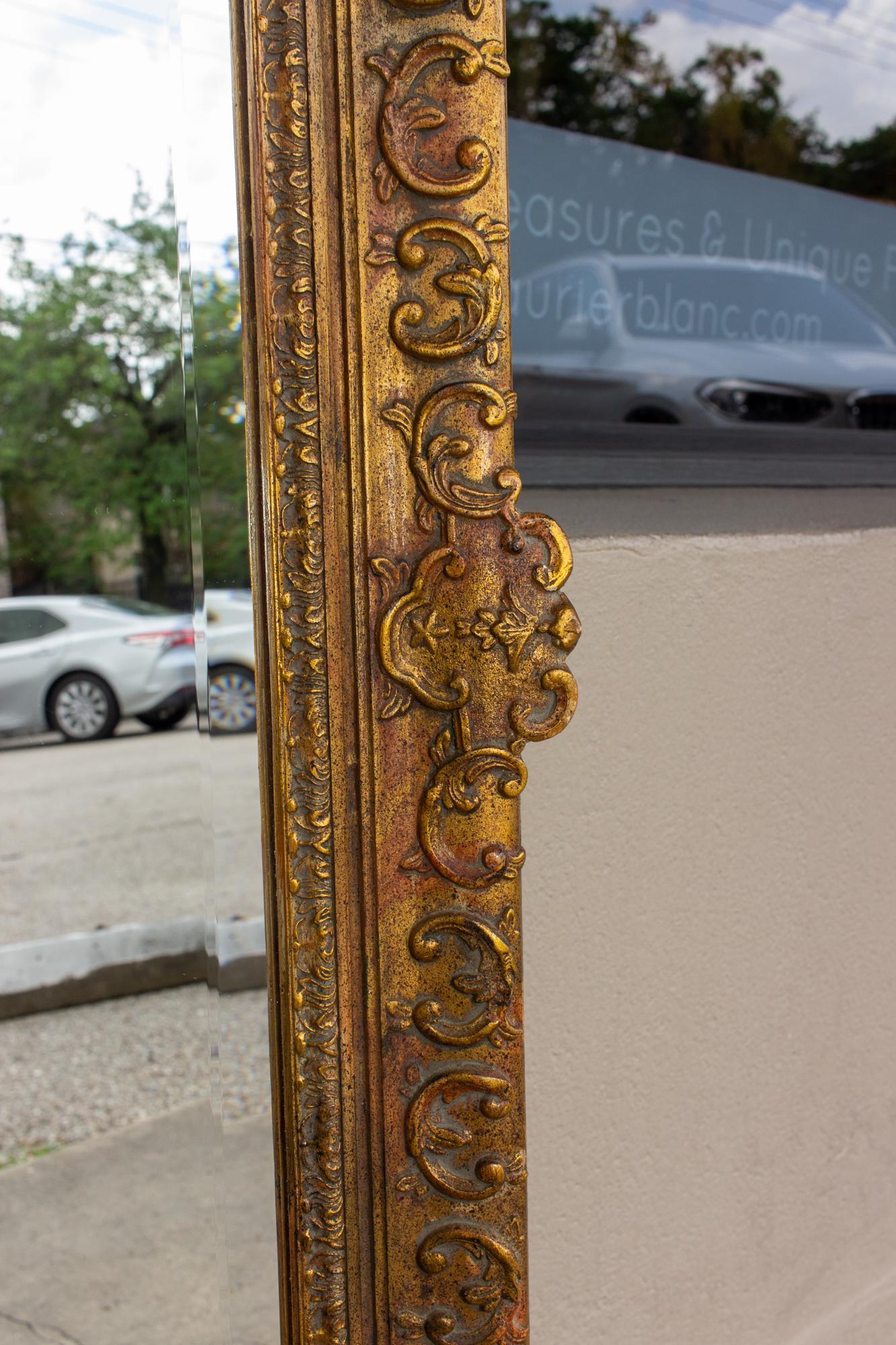 Antique French Rectangular Floral & Gilt Frame Mirror with Beveled Glass Detail 2