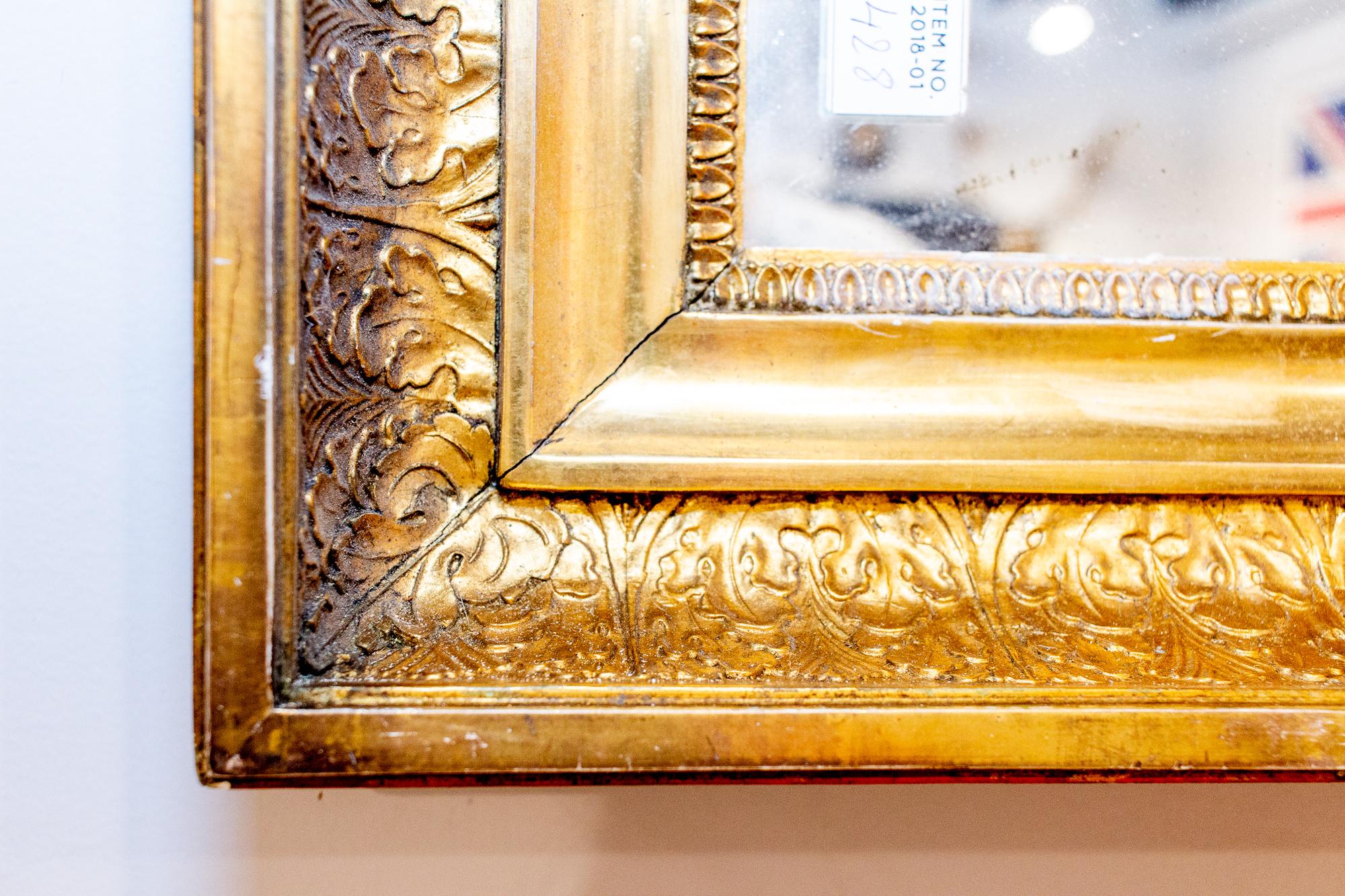 Antique French Rectangular Gilt Reverse Bevel Frame Mirror In Good Condition In Houston, TX