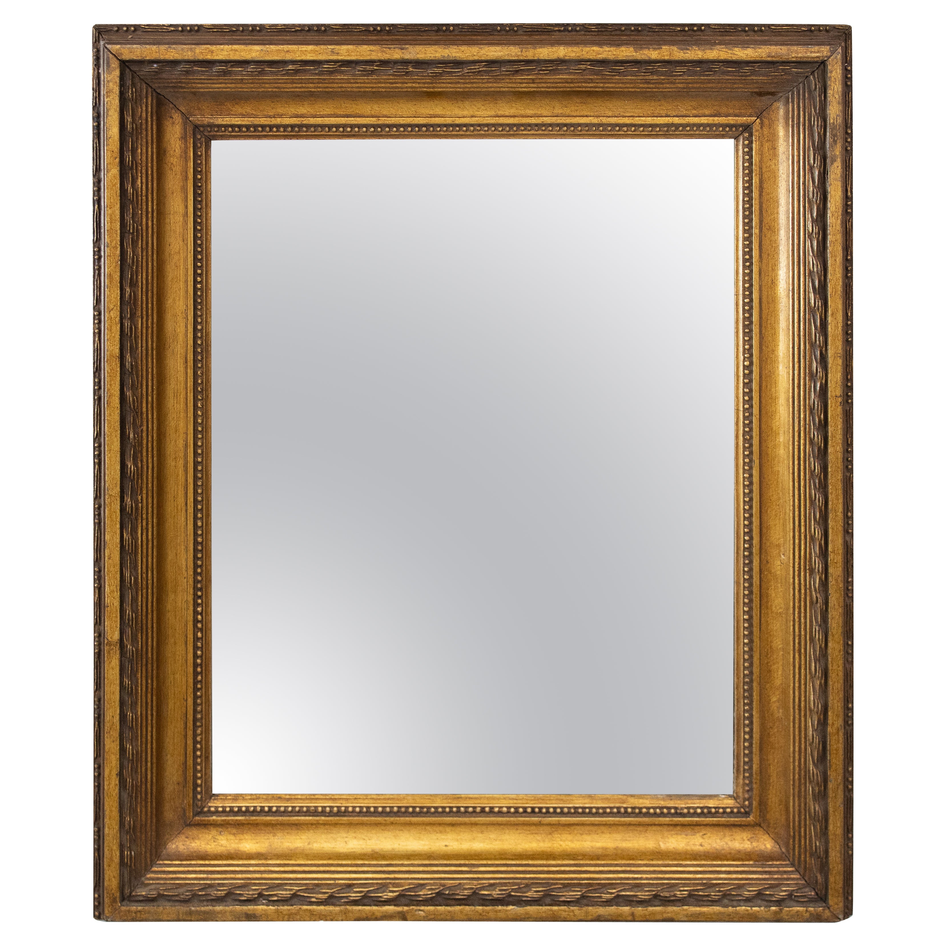 Antique French Specchio rettangolare in legno dorato, 1920 circa