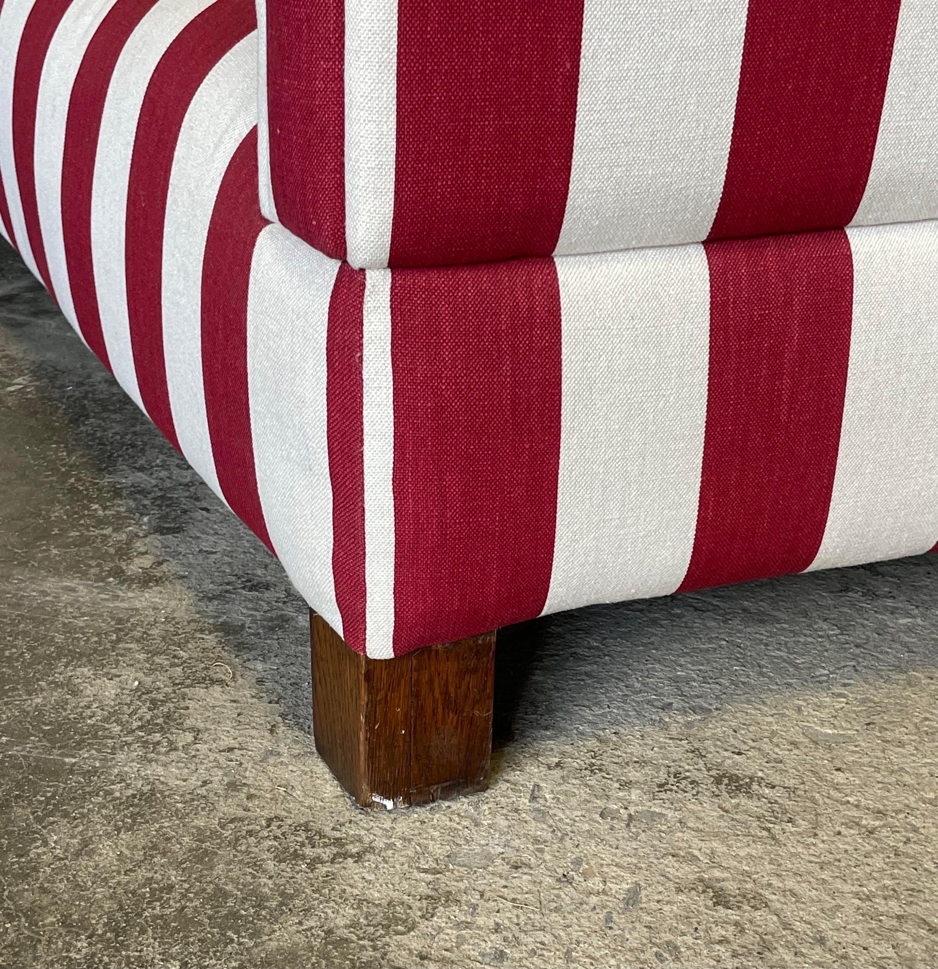 Linen Antique French Red and White Striped Day Bed For Sale