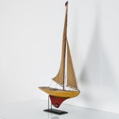 Antique French Red and Yellow Model Sailboat