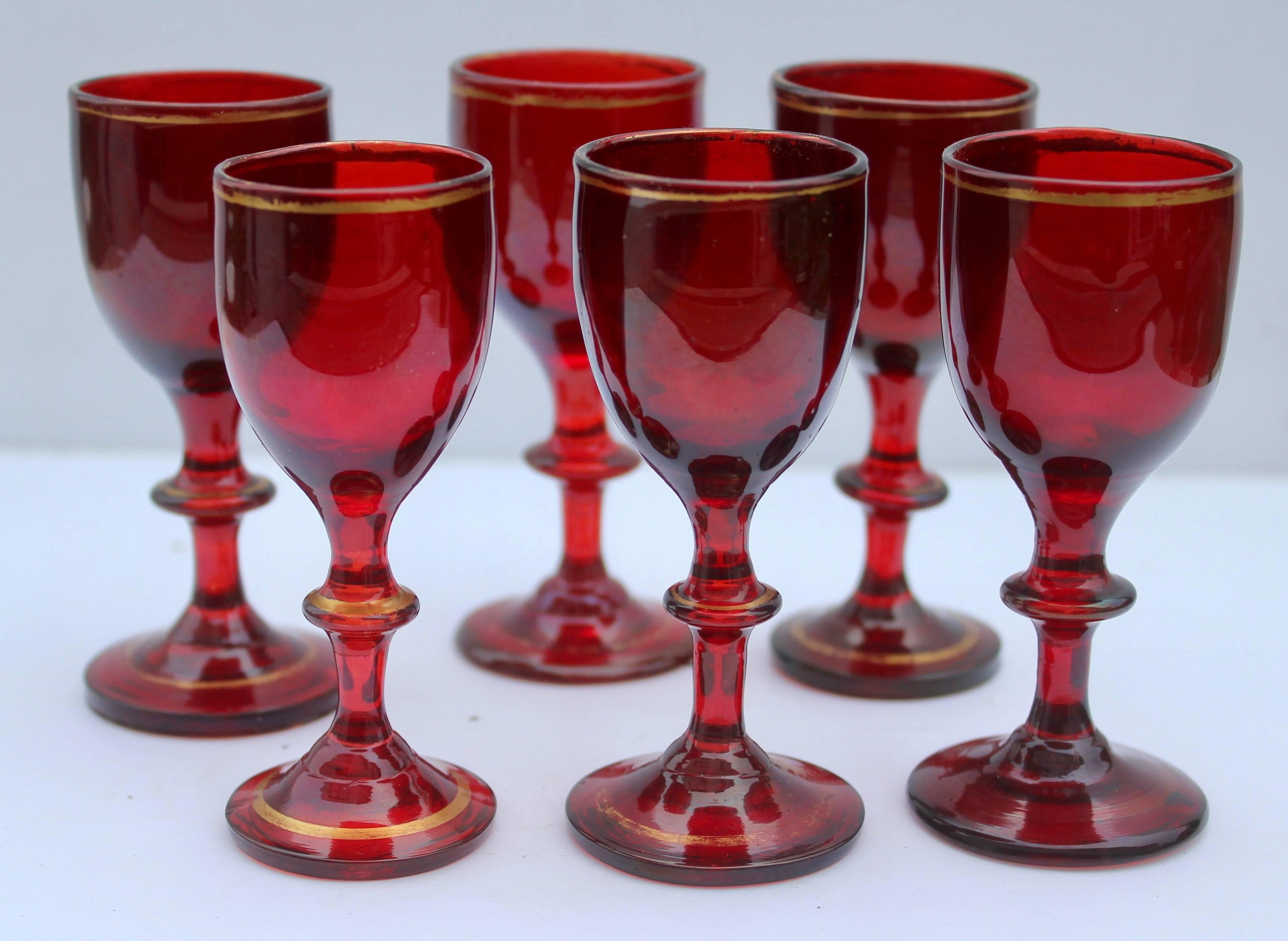 Hand-Crafted Antique French Red Crystal Aperitif Service, circa 1880