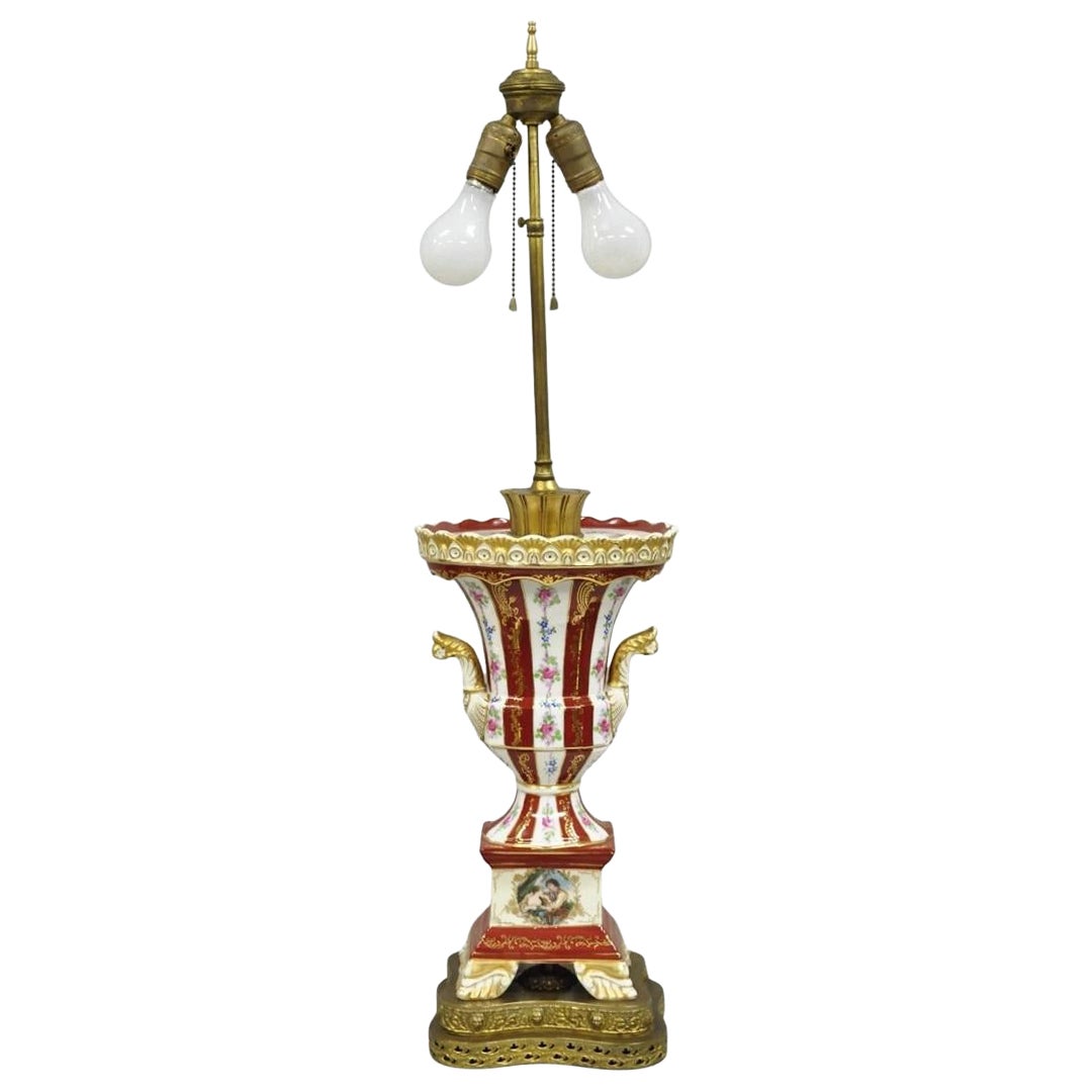 Antique French Red Paris Porcelain Style Urn Form Table Lamp by SGK China, Japan For Sale