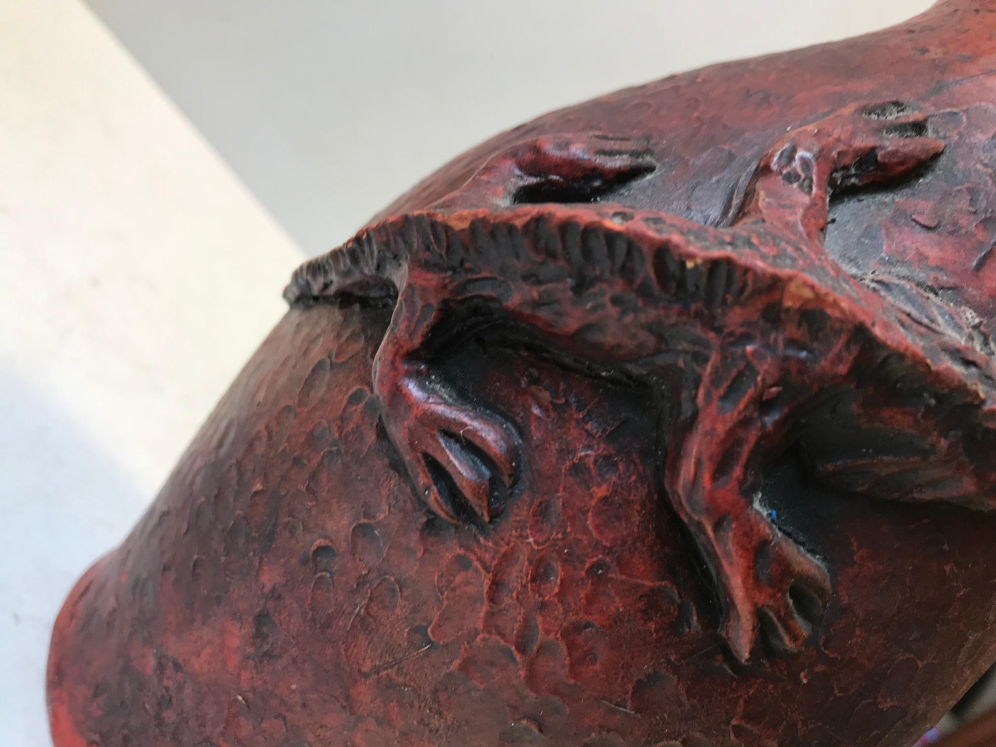Early 20th Century Antique French and Red Stoneware Vase with Lizard, circa 1900