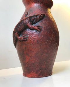 Antique French and Red Stoneware Vase with Lizard, circa 1900