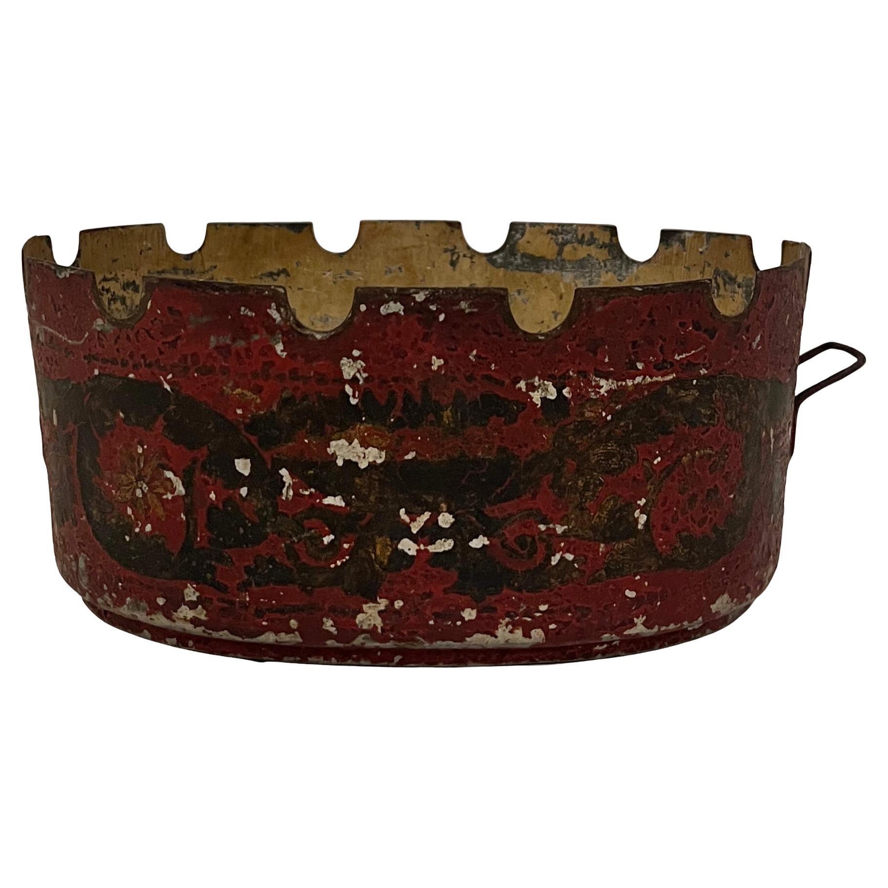 Antique French Red Tole Cachepot