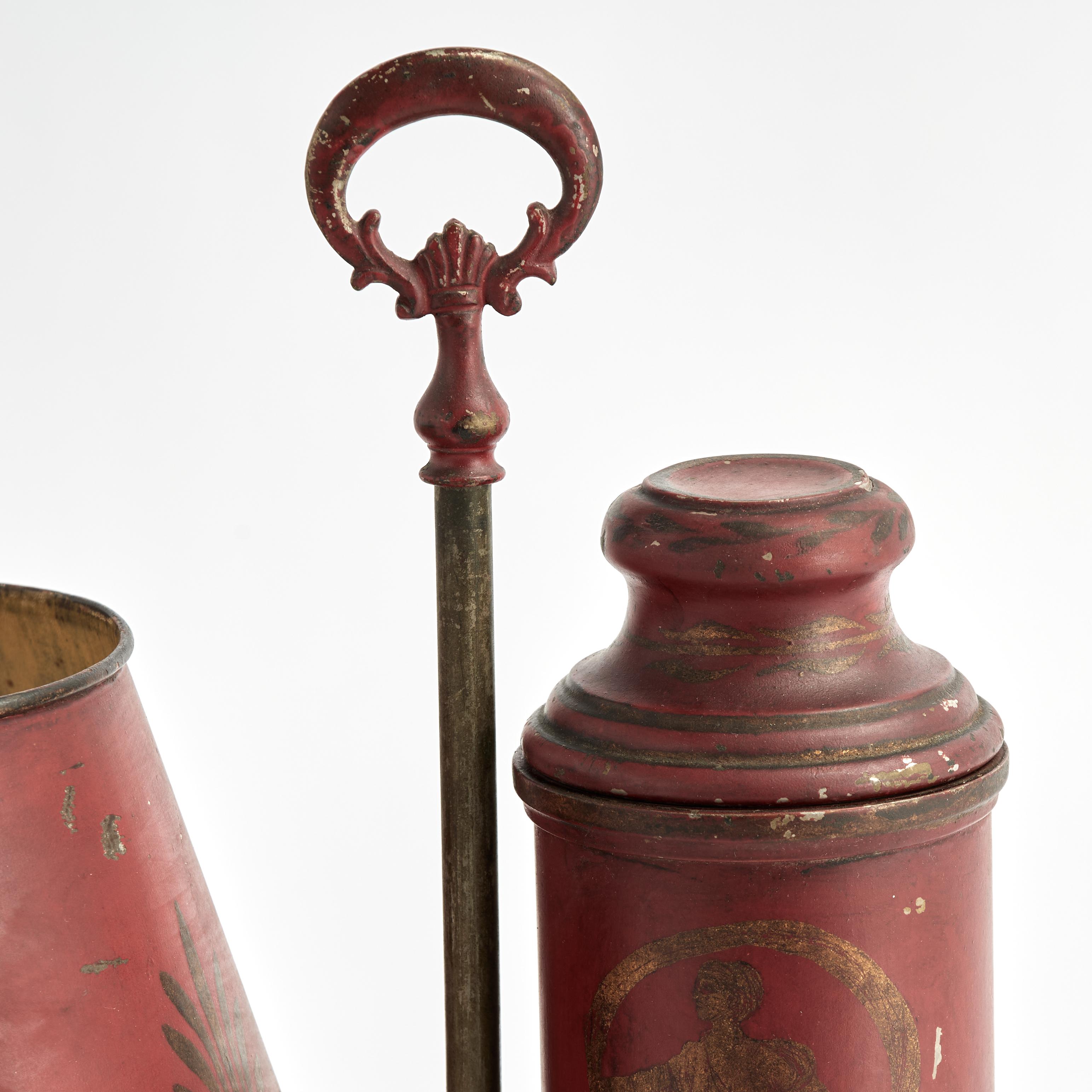 Hand-Crafted Antique French Red Tole Neo Classic Bouillotte Table Lamp For Sale