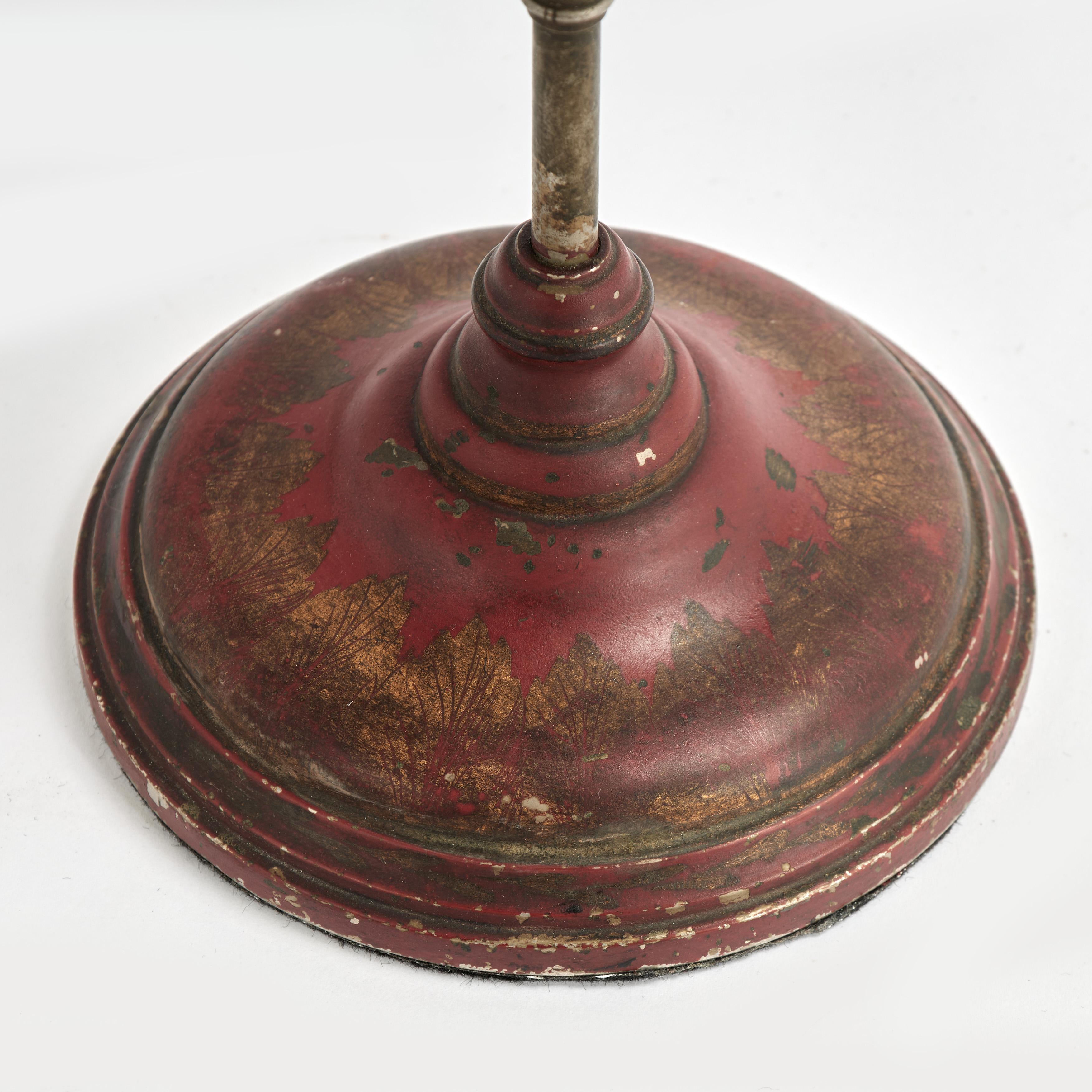 Antique French Red Tole Neo Classic Bouillotte Table Lamp For Sale 2