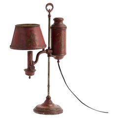 Antique French Red Tole Neo Classic Bouillotte Table Lamp