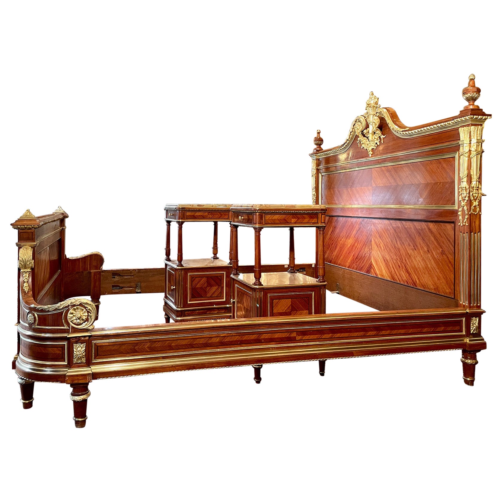 Antique French Régence Gold Bronze 
Mahogany 4 Piece Bedroom Suite, Circa 1880.