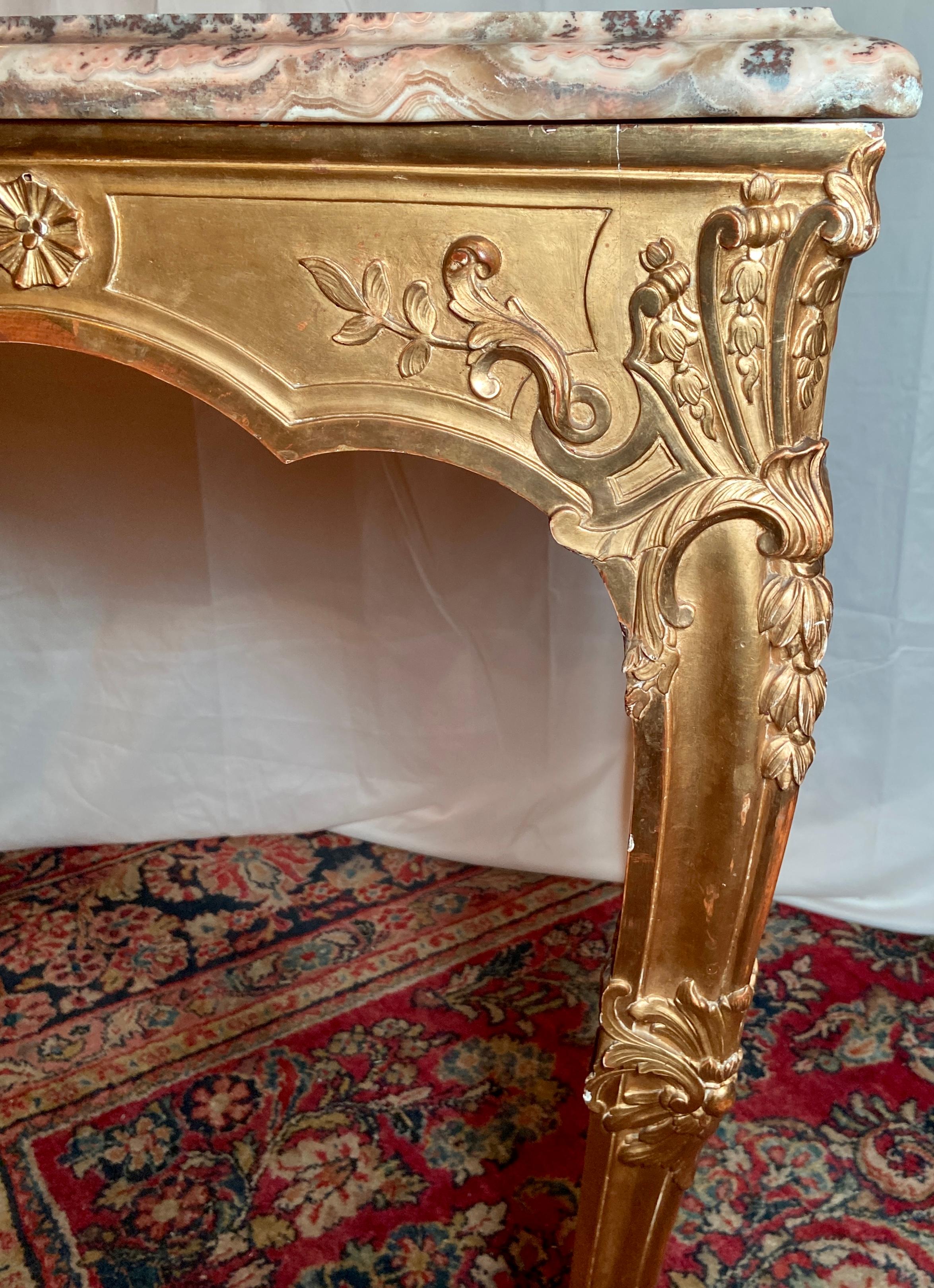 Antique French Régence Gold-Leaf Center Table with Marble Top, Circa 1840-1850 For Sale 1