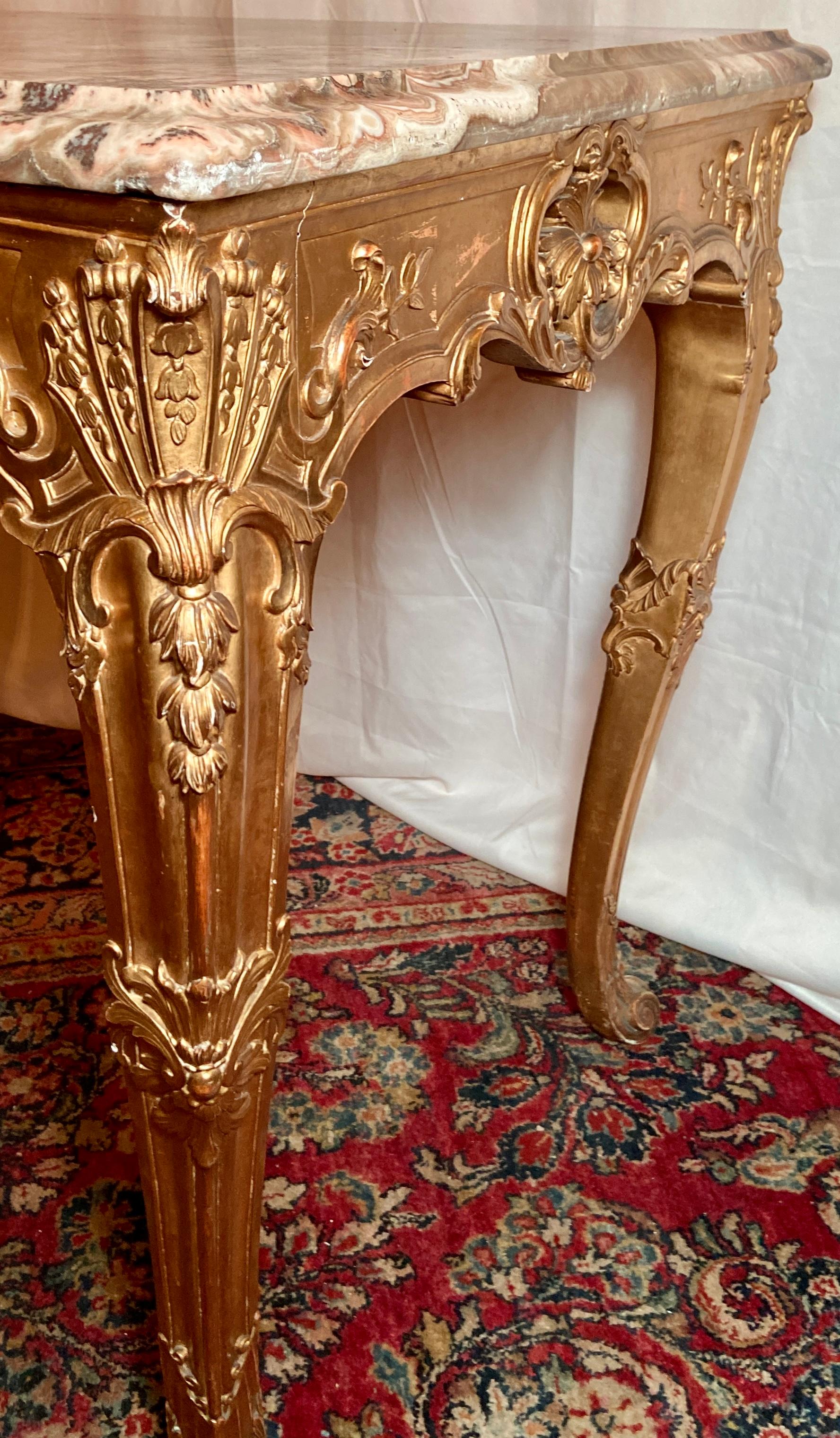 Antique French Régence Gold-Leaf Center Table with Marble Top, Circa 1840-1850 For Sale 2
