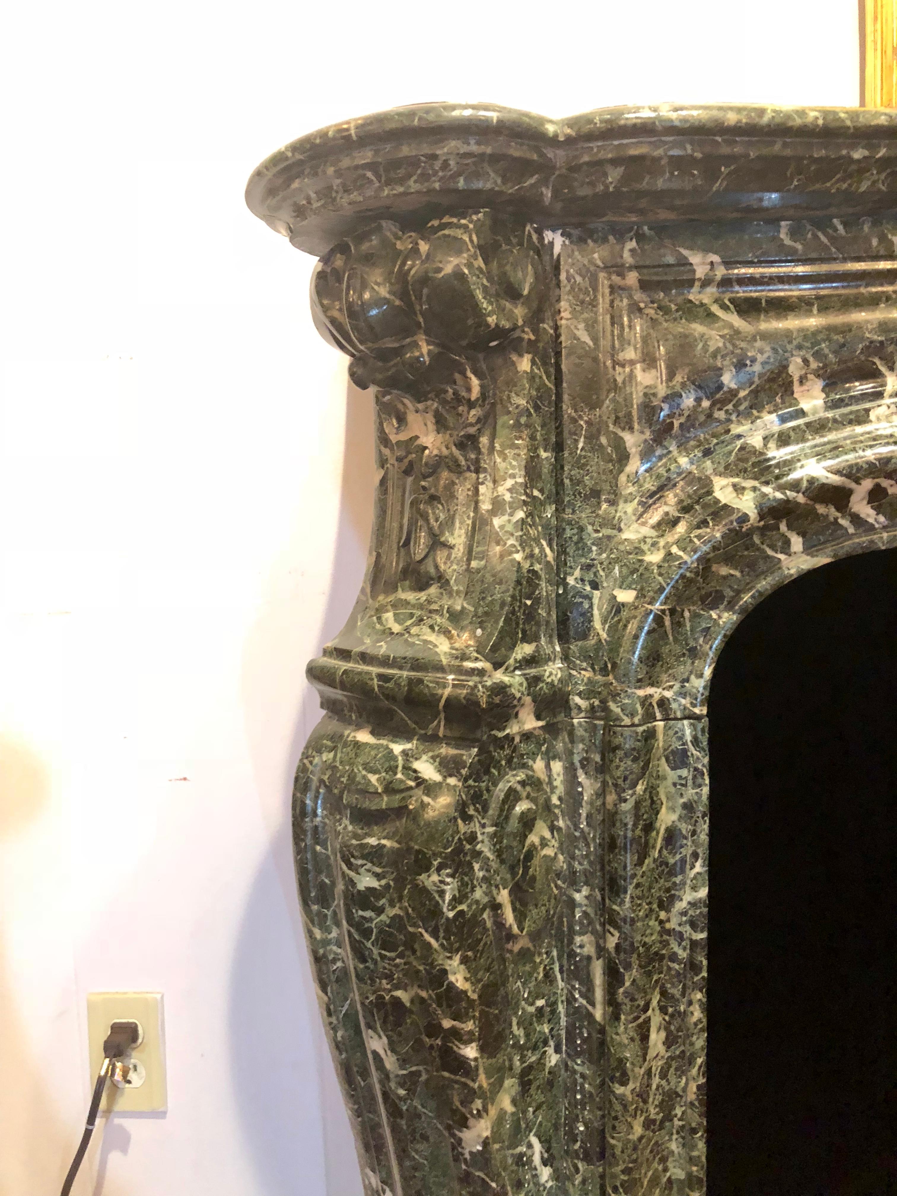 19th Century Antique French Régence Green Marble Mantel, Circa 1860
