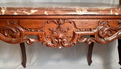 Antiker französischer Eichenholztisch a Gibier mit Originalmarmor:: um 1770-1790
