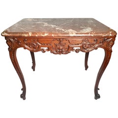 Antique French Regence Oak Table a Gibier with Original Marble, circa 1770-1790